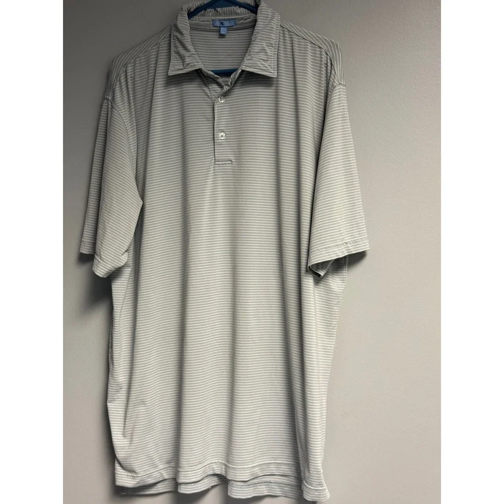 Genteal Performanc Polo Shirt Mens XL Gray White Stripe Short Sleeve Golf - Picture 3 of 12